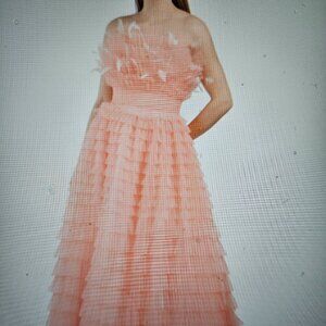 Mac Duggal Tiered Tulle Gown with Feather Detail | Strapless Evening Dress